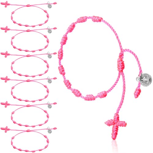 Yinkin St Benedict Medal Rosary Bracelet Bulk Adjustable - color: Pink