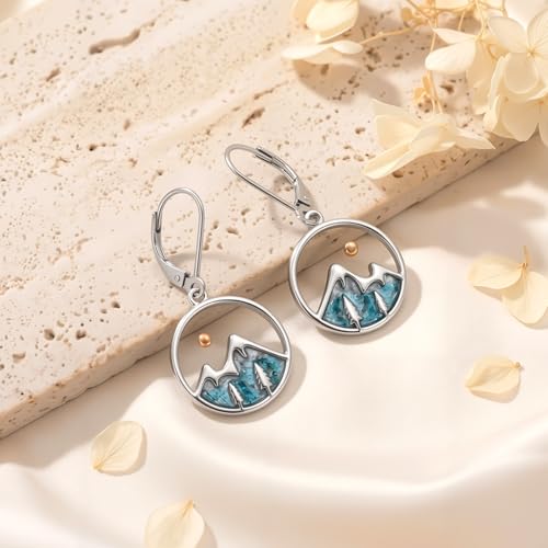 Mountain Mustard Seed Earrings for Women 925 Sterling Silver Lotus/Cross Dangle Drop Earring Christian Jewelry Outdoor Birthday Graduation Gifts - style: Mountain-Turquoise