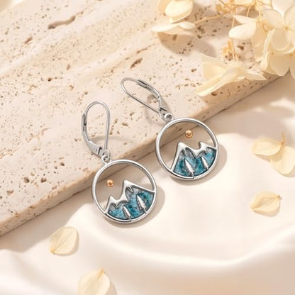 Mountain Mustard Seed Earrings for Women 925 Sterling Silver Lotus/Cross Dangle Drop Earring Christian Jewelry Outdoor Birthday Graduation Gifts - style: Mountain-Turquoise