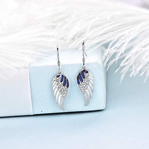 Starchenie Angel Wings Dangle Earrings for Women 925 Sterling Silver Cubic Zirconia Threader Earrings - color: Blue