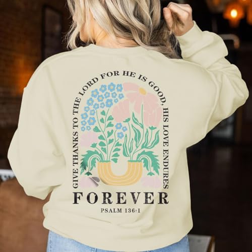 KEEVICI Women Christian Jesus Faith Sweatshirts Bible Verse Flower Floral Sweatshirt Religious God Graphic Oversized Hoodie - color: Apricot, size: Small