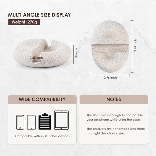 Artificial Stone Cell Phone Stand for Desk Handcraft Pebble Shape Minimalist Decor for Desk Kitchen Counter Office Easy of Use Sturdy and Stable(Light Brown Granite Rock Style) - color: light brown granite