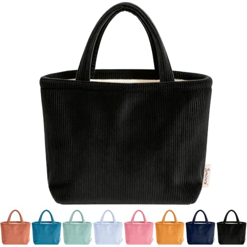 Sminra Small Bible Tote Bag for Women, Corduroy or Quilted Mini Tote Bag - color: Black
