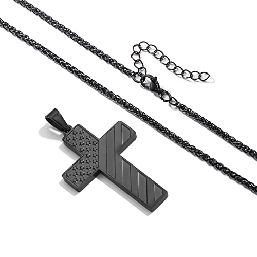 DuoDiner 18+2" Cross Necklace for Men Boys Christian Confirmation Gifts - color: Black, style: Philippians 4:13