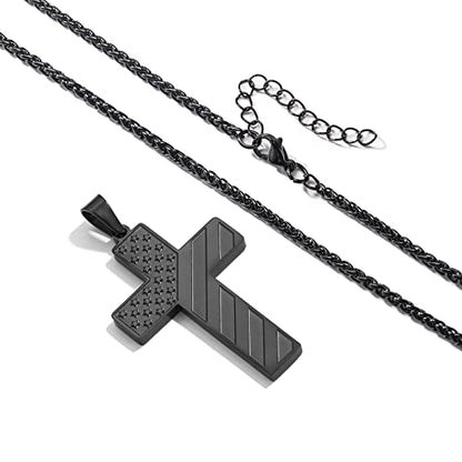 DuoDiner 18+2" Cross Necklace for Men Boys Christian Confirmation Gifts - color: Black, style: Luke 1:37