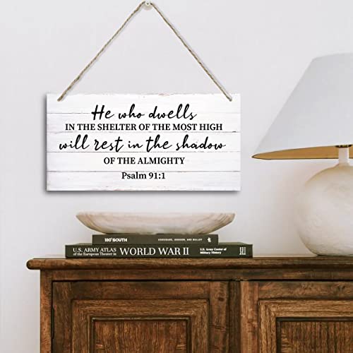 Psalms 91 Christian Wall Decor Sign, Printed Wood Plaque Sign Wall Hanging, Christian Signs For Home Decor Wall, Spiritual Wall Decor Gift, Scripture Wall Art, Farmhouse Decor Wall Art Sign 12" x 6"
