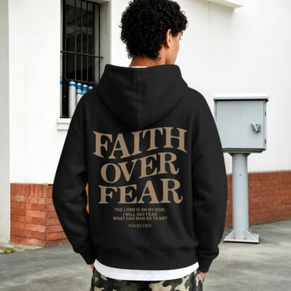 Fkatuzi Christian Faith Over Fear Hoodies For Teen Jesus Hoodie God Sweatshirt Bible Verse Religious Graphic Tops - color: Black, size: XX-Large