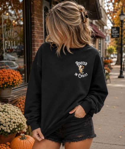 Christian Sweatshirts For Women Rooted In Christ Shirts Jesus Bible Verse - color: Black-1, size: Small