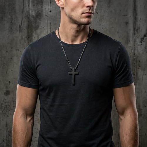 Stainless Steel Cross Necklace for Men, Philippians 4:13/Joshua 1:9/Isaiah 41:10 Scripture Pendant - Religious Baptism & Confirmation Gift for Husband,Teens 13+,Him - style: Philippians 4:13