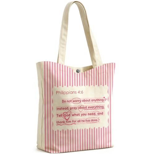 Psalm 93:4 Canvas Tote Bag, Inspirational Gift for Women Girls, Reusable Grocery Book Beach Bag - color: Philippians 4:6
