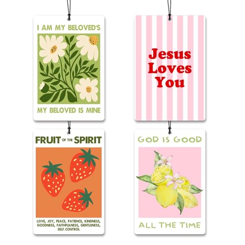 4 Pcs Car Air Fresheners, Christian Cute Car Accessories with Faith Quotes - color: jesusfruit