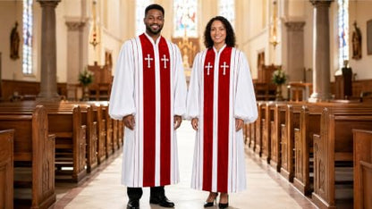 MyGradDay Unisex Deluxe Clergy Robe，clergy church gown - color: White(red), size: 60''(6'3''-6'5'')