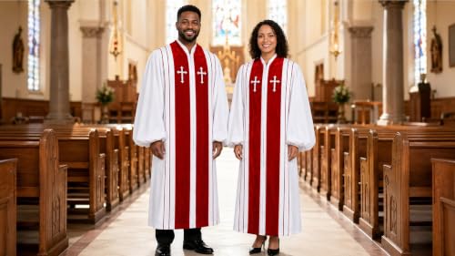MyGradDay Unisex Deluxe Clergy Robe，clergy church gown - color: White(red), size: 45''(5'0''-5'2'')
