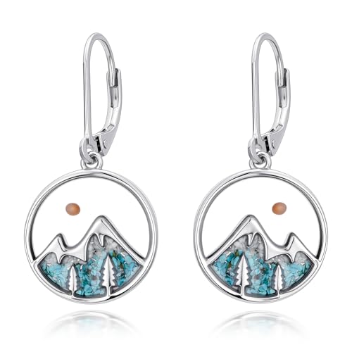 Mountain Mustard Seed Earrings for Women 925 Sterling Silver Lotus/Cross Dangle Drop Earring Christian Jewelry Outdoor Birthday Graduation Gifts - style: Mountain-Turquoise
