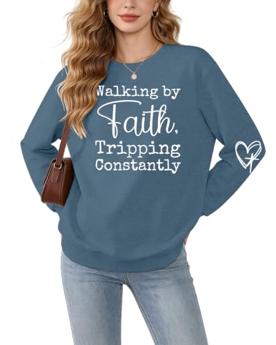 Christian Sweatshirts for Women Jesus Long Sleeve Graphic Shirts - color: Blue, size: X-Large
