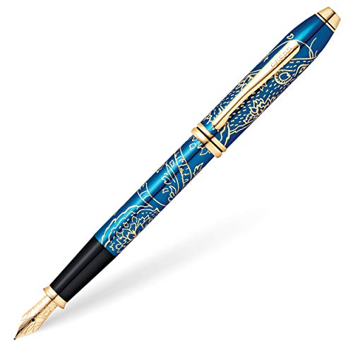 Cross Townsend 2020 Year of the Rat Special Edition Translucent Blue Lacquer w/ 23KT Gold Plated Inlays and Appointments Fine Nib Fountain Pen - color: 2020 Year of the Rat - Blue, style: Fountain Pen, Fine Nib