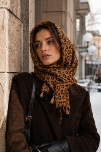 YOUR SMILE Large Boho Scarf for Women Lightweight Floral Printed Scarves Fall Winter Fashion Fringed Shawl wraps - color: 15 Leopard Print