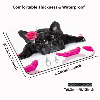 Cute Black French Bulldog with Pink Rose Mouse Pad, Funny Scene Desk Mat - color: Cute Colorful Art Rec3