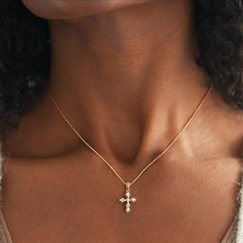 Cross Necklace for Women,14K Gold Plated Cross Pendant Necklace Jewelry - color: GD-BOX