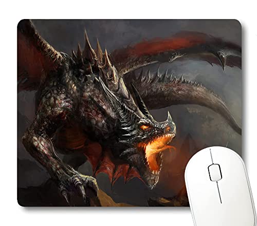 Epic Knight vs Fire Dragon Battle Mouse Pad, Fantasy Medieval Art Desk Mat - color: Dark Brown