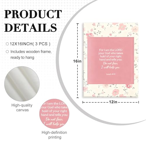 NCCXNCC 3Pcs Pink Preppy Christian Canvas Wall Art Set 12x16 inches Frame - color: Bible Street, size: 12×16inch
