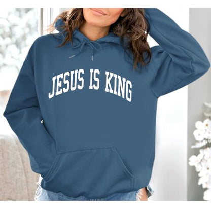 Sulayesh Christian Jesus Loves You Hoodies Women Religious Faith God Jesus Is King Sweatshirts Bible Verse Inspirational Tops - color: Deep Blue, size: Medium