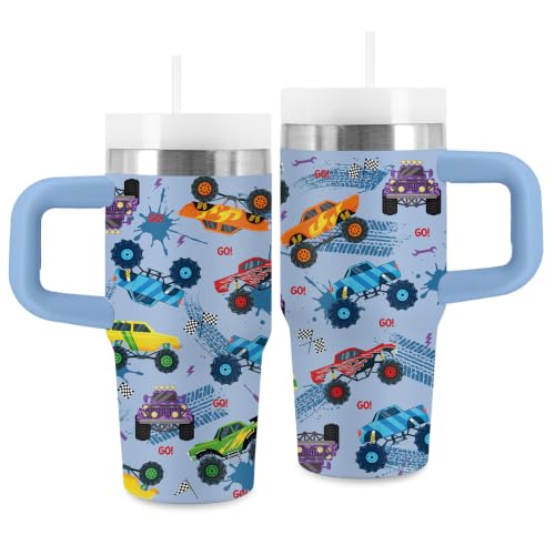 Truck Gifts for Kids - 14 oz Tumbler with Handle and Straw, Stainless Steel Insulated Truck Cup, BPA Free Tumblers Birthday Gift for Truck Lover, Outdoor Sports, Travel (Blue) - color: Truck1