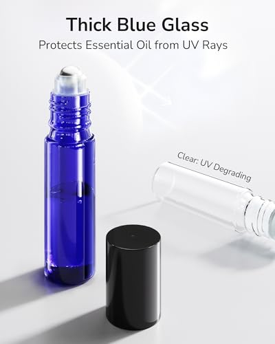 ULG Essential Oil Roller Bottles 48 Pack 10ml Cobalt Blue Glass Empty Bottles with Stainless Steel Roller Balls (10 Extra Roller Balls, 4 Openers, 4 Droppers, 48 Waterproof Labels) - color: Blue, size: 48-Pack