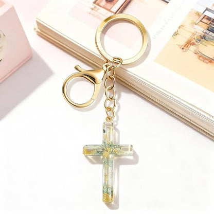 Angyape Cute Christian Cross Keychain for Women Purse Bag Charms Car Key Rings Accessories Flower Design Jesus Faith Gifts - color: B: Blue Keychain