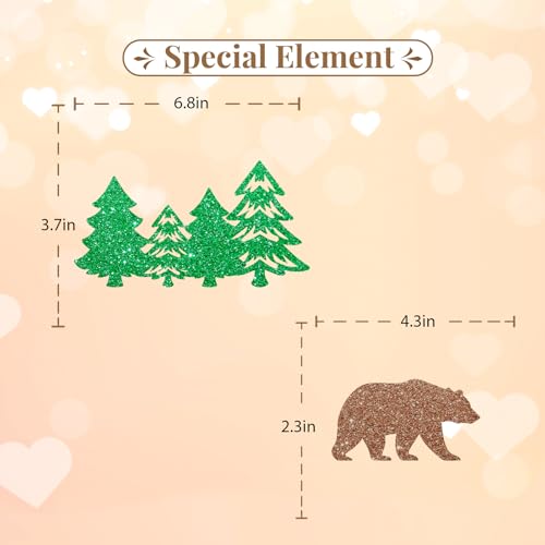 One Camping Bear Cake Topper, Camping Birthday Cake Decor, Green Glitter Lumberjack Cake Topper for Woodland Themed Baby Shower Party Decoration - style: Woodland Bear