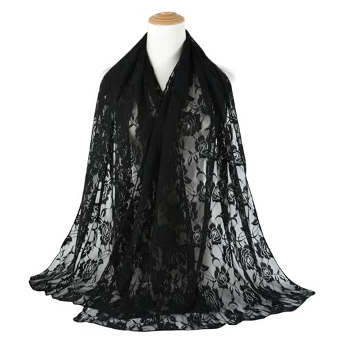 GERINLY Fashion Scarves for Women Lightweight Lace Printed Scarf Shawl Wrap - color: Blacklace