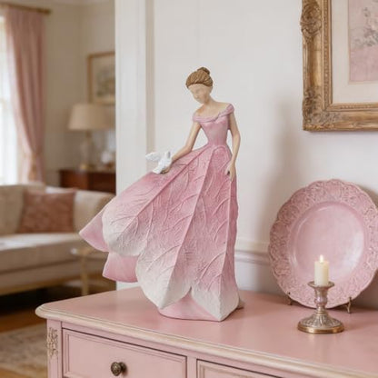 Guichifun Pink Leaf Angel Girls Fairy Statue, 8.5 x 5.25 x 12 Inch - color: Pink-bird, size: Large