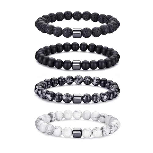 RANKEEF Tiger Eye Bracelet For Men 8MM Natural Stone Stretch Adjustable Black Crystal Beaded Bracelet for Men Women Gifts - color: 4,lava rock,black,gray,white bracelet
