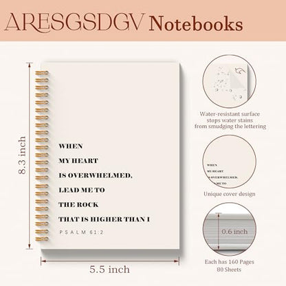 Christian Journal for Women, When My Heart Is Overwhelmed Bible Notebooks for Note Taking, Inspirational Christian Gifts for Women, Scripture Spiral Notebook 5.5x8.3 Inch - color: PSALM 61-2