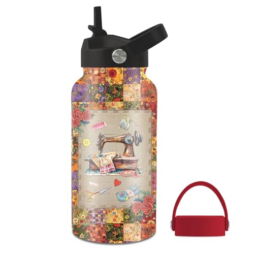 Gifts for Sewing Lover, 25oz Sewing Water Bottle with 2 Lid & Straw - Sewer Stainless Steel Insulated Water Bottles, BPA-free Leakproof Sports Waters Bottle for Daily, Gift Cup for Sew Enthusiast - color: Sewing