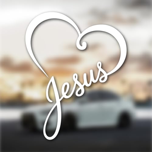 Pastel Jesus Heart Christian Car Sticker, White - color: Jesus Heart Vinyl White Decal