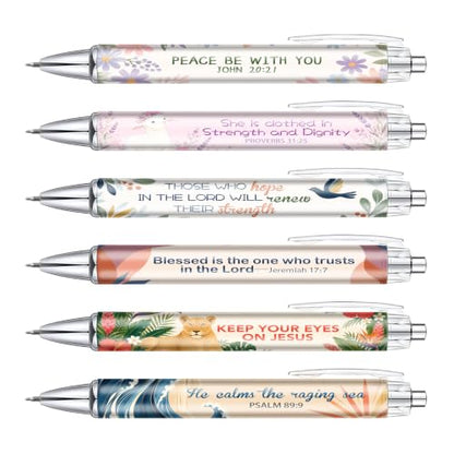 Christian Pens for Women, 6 Pack Floral Bible Verse Ballpoint Pens Gift - color: blue01