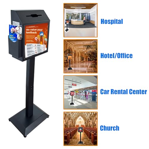 Floor Standing Metal Suggestion Box with Lock & Display Holder - color: Matte Black