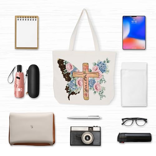 Christian Gifts Canvas Tote Bag Aesthetic for Women - style: Butterfly Flower