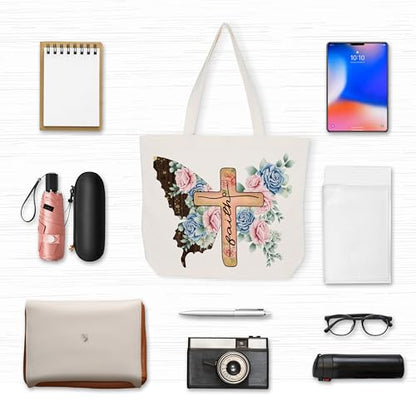 Christian Gifts Canvas Tote Bag Aesthetic for Women - style: Butterfly Flower