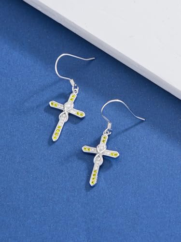 Seiyang Cross Birthstone Earring 925 Sterling Silver Cross Dangle Drop Earrings with 12 Months Birthstone Birthday Jewelry Gifts for Women Mom Her - color: 08-August, size: Style C
