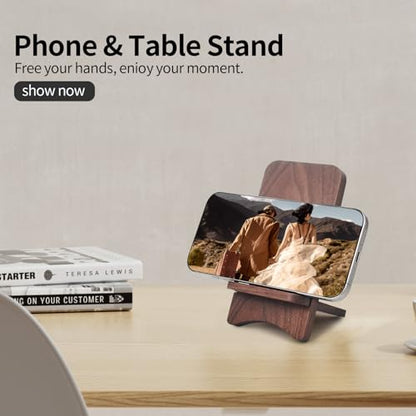 Cell Phone Stands, Desktop Stand, Luxury Nature Wood Simple Phone Stand, Compatible with iPhone & All Cell Phones, Ultra-Stable, Portable & Non-Slip Design, 2 Pieces, Walnut - color: Walnut
