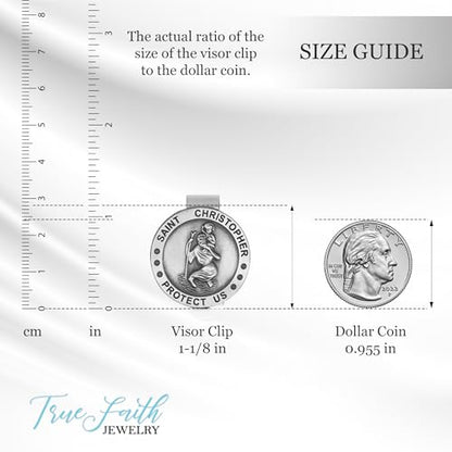 True Faith Jewelry Round St Christopher Medal Visor Clip for Car, Patron Saint of Travelers, Gift for New Driver, Fine Pewter (92% Tin) - size: St. Christopher (Round) 3