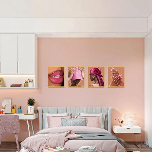 Pink Bedroom Wall Decor Black Girl Wall Art Prints,African American Art Posters Dorm Aesthetics Decorations 8x10 Inch Set of 4 Unframed - color: Unframed 8"x10" Black Women Wall Art Set of 4