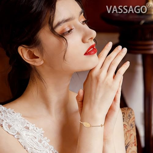 VASSAGO Virgin Mary Bracelet for Women Men Double-Sided Virgen de Guadalupe Rosary Bracelet Medal Handmade Braided Rope Catholic Christian Religious Jewelry Gift - color: Gold 7