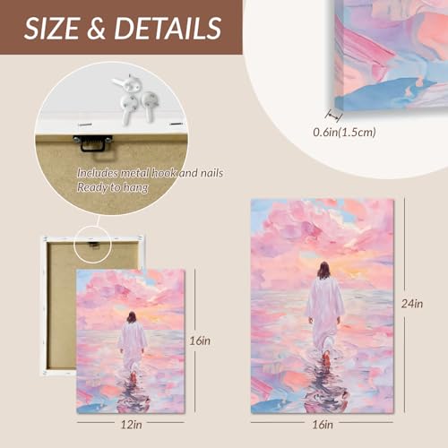 FASWQ Wrapped Canvas Pink Jesus Walking on Water Wall Art 24x36 in - color: JesusBack, size: 36"L x 24"W