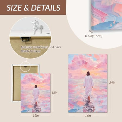 FASWQ Wrapped Canvas Pink Jesus Walking on Water Wall Art 24x36 in - color: JesusBack, size: 36"L x 24"W