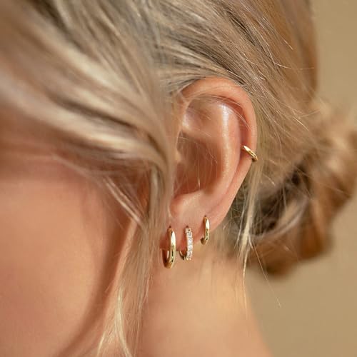 Small Gold Huggie Hoop Earrings Set for Women Men Hypoallergenic 14K Plated Stack Cartilage Earrings, Sterling Silver Multiple Piercing Lightweight Mini Thin Cute Dainty Trendy Jewelry Gifts for Women - color: Gold-6,8,10,12mm