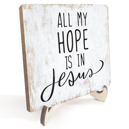 Rustic Wooden Inspirational Sign - 5.1x5.1 inches - Christian Bible Verse - Tabletop Decor - 3 Pack - color: HopeJesus