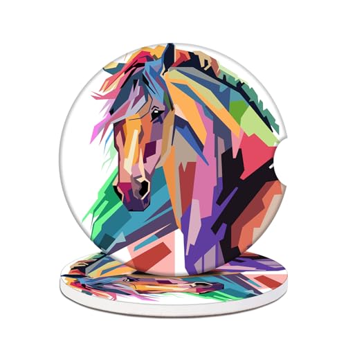 Cup Holders Car Coasters - Colorful Horse Absorbent Ceramic Coaster, Drink Cup Holder Coasters, Auto Accessories for Women & Men, Pack of 2 - color: Horse